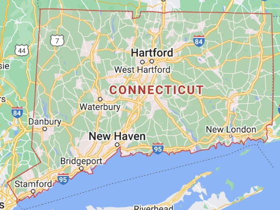 Map of Connecticut (CT) State With Cities